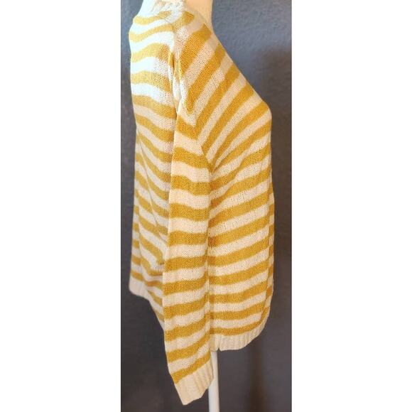 De Collection Mustard Yellow White Striped Open Front Cardigan Beachy Small - Picture 2 of 6
